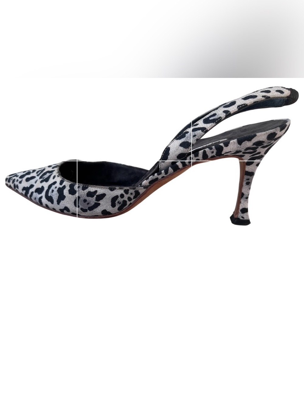 Vintage Manolo Blahnik Black, Gray and White Leopard-Print Slingback Pumps.